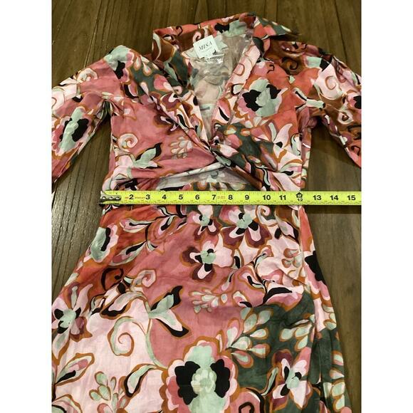MISA sung long sleeve midi dress Cotton Blend V Neck Cut Out Floral Pink new XS - Picture 11 of 12